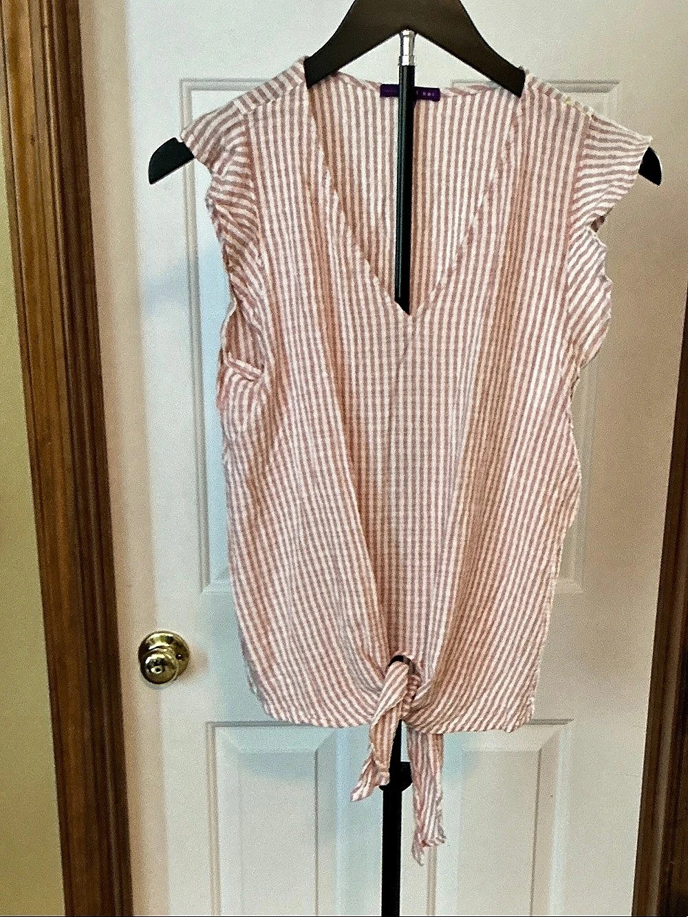 west kei Striped Tie Hem Blouse in Pink & White Small